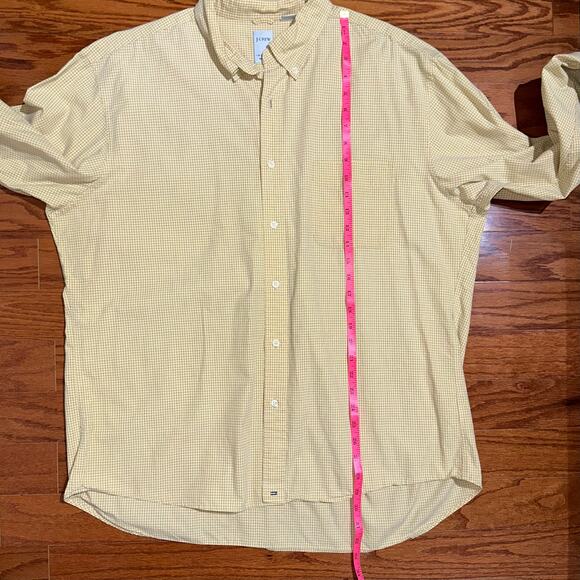 JCrew Micro Check Yellow Long Sleeve Cotton Button Down Shirt Size XL - Picture 12 of 13
